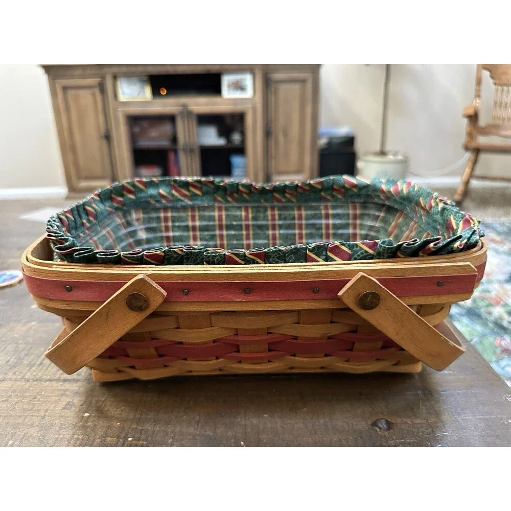 1996 Longaberger Christmas Collection Holiday Cheer Basket Set Imperial Stripe